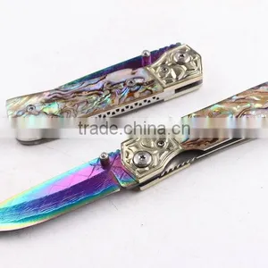 OEM Custom Hand Made Damascus Steel Folding Knife With Abalone thumbnail-1