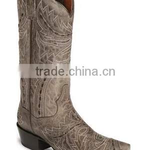 Distressed Bay Apache Leather Detailed With Black Leather Stitching Western Cowboy Boots Wholesale thumbnail-2
