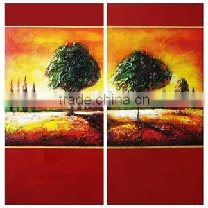 Wooden Framed Abstract Tree Landscape Oil Painting Canvas thumbnail-1