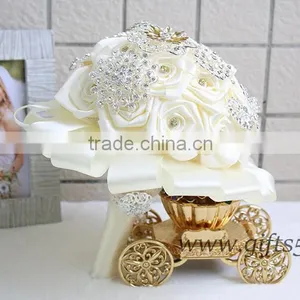 Graceful Wedding Bouquet Handmade Roses Bow Knot Wedding Flowers thumbnail-2