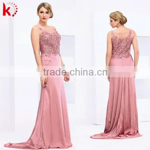 Sleeveless Beaded Embroidered Back See Through Spandex Cotton Pink Formal Evening Dresses Online thumbnail-1