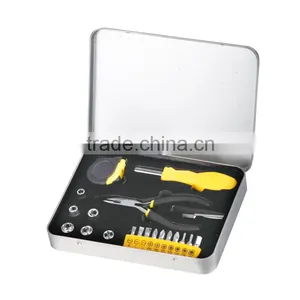 21PCS Tool Sets 1/4'' Dr.sockets 4.5'' Long Nose Pliers Bit Holder Measure Tape thumbnail-1