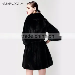 Factory Sale Black Slim Mink Fur Winter Coat for Ladies thumbnail-3