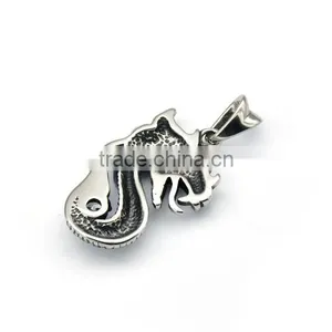 Classic Mens Silver Charm Necklace Punk Stainless Steel Dragon Pendant Casting Jewelry thumbnail-4