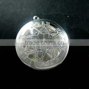 32MM Vintage Style Silver Plated Flower Filigree Round Photo Locket Pendants DIY Supplies 1112016 thumbnail-1