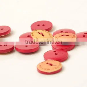 Fancy High Quality 2 Holes Red Painted Wooden Buttons With Figure Engraved On thumbnail-1