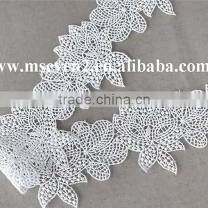 Reasonable Price Polyester Net Lace Trim ,rhinestone Lace Trim in White Non- Elastic Lace Trim for Clothing Making thumbnail-3
