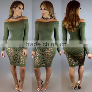 Bonvatt Long Sleeve Black Skirt Key Hole Causal Bandage Dress for Women thumbnail-6