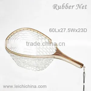 Wood Frame Rubber Net Fly Fishing Bamboo Landing Net thumbnail-1