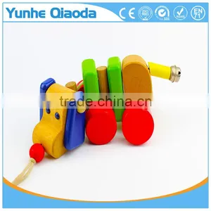 Colorful Pull Along Wiggles Dog Wooden Toy Wiggles as You Pull They Make a Clicking Sound and Make a Fun Baby thumbnail-5