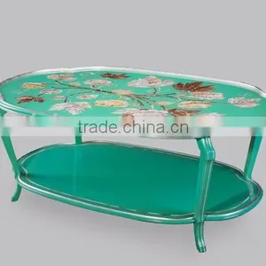 Gilded Bronze Coffee Table With Stained Glass Patterned Top, Unique Design Glass Enamel Brass Square Shaped Tea Table thumbnail-3
