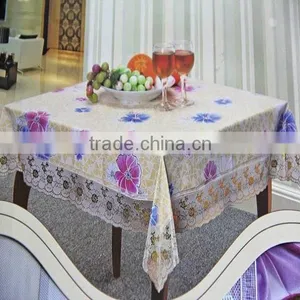 Square Tablecloth Tablecloth Stocklot PVC Non-woven Fabric Flower Design Square Tablecloth With 3 Inch Lace thumbnail-1