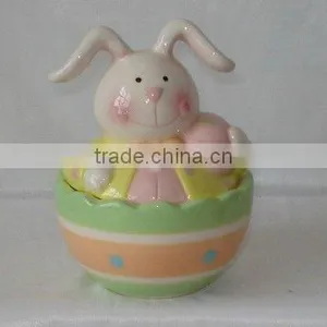 Ceramic Easter Rabbit Storage Jar Handpainted thumbnail-1