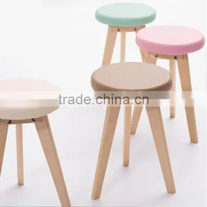 Round Handmade Solid Natural Wooden Bar Stool With Leather Wraped thumbnail-1