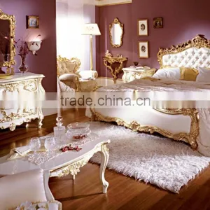 Royal Elegant English Style Victorian Silver Floral Painted Solid Wood Crown Bed With Matching Bedroom Items BF12-05244a thumbnail-5