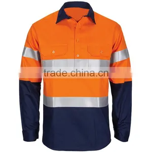 Cheap Custom Safety Reflective Orange and Navy Shirt thumbnail-1