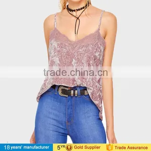 2017 Latest Sexy Sleeveless V Neck Spaghetti Strap Summer Wear Design Velvet Camisole Tops Blouse for Women thumbnail-4