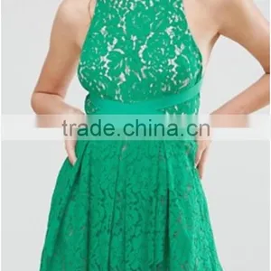 Lace Clothing OEM Square Neck Box-pleat Skirt Prom Dress Fashion Design Midi Prom Dress thumbnail-5