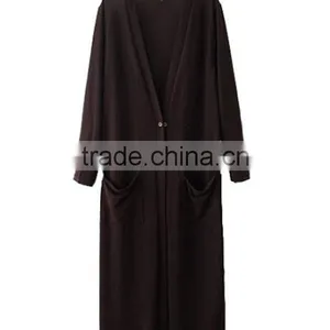 Latest Design Casual Fashion Long Sleeve v Neck Open Front Loose Fit Maxi Dress Muslimah thumbnail-3