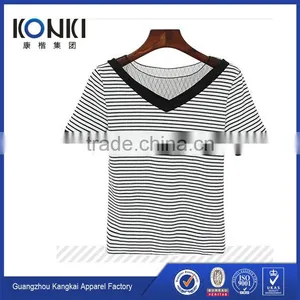 High Fashion Stripe With Grenadine T Shirt for Woman Hot Sale 2017 thumbnail-1