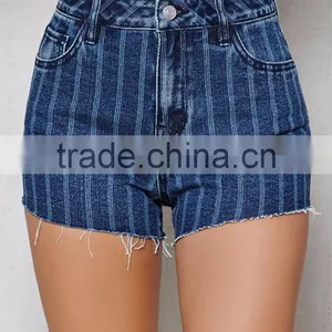Stylish Engine Stripe Denim Shorts for Women Made in China thumbnail-1