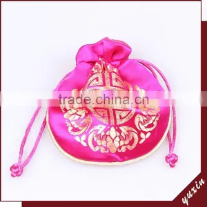 Hot Pink Chinese Style Brocade Small Beads Drawstring Pouch SH054 thumbnail-1
