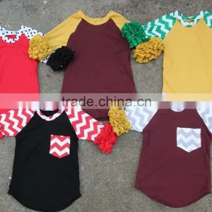 Pernickety Boutique Baby Girl Raglan Shirt Ruffle Long and the 3/4 Sleeve Wholesale 2016 Winter Shirt Children Girls Top thumbnail-2