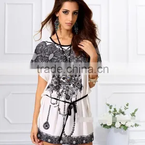 Printed Round Neck Bat Sleeves Loose Large Size Women's T-shirt Dress thumbnail-1