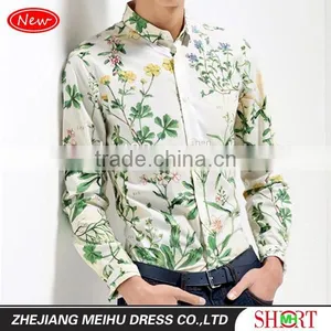 2016 Spring Collection Men Plant Printed Slim Fit Casual Shirt thumbnail-1