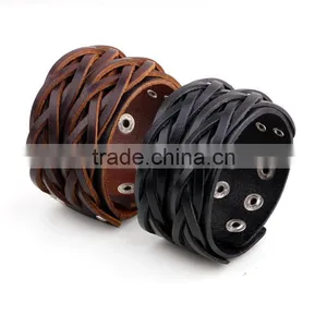 Punk Braided Leather Wide Cuff Bracelets for Unisex Jewelry Accessories Wristband thumbnail-1