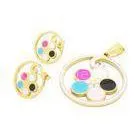 Unique Enameled Sunflower Circle Pendant And Stud Back Earrings S Steel Jewelry Set thumbnail-1