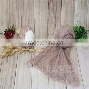 Photography Props Knit Newborn Wrap Layer Baby Girl Boy Swaddle Blanket and Bonnet thumbnail-1