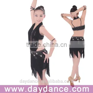 Black Fringe Salsa Competition Dress Hang Neck Girls Latin Dance Wear thumbnail-1