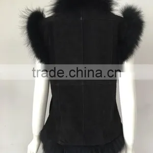YR098 Pig Suede With Raccoon Fur Trimming Vest Fur and Leather Vest thumbnail-5