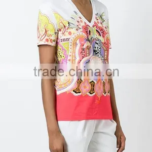 Custom Womens White 100 Cotton Printed t Shirts,Top Quality Short Sleeve V Neck Printed T Shirts For Women thumbnail-4