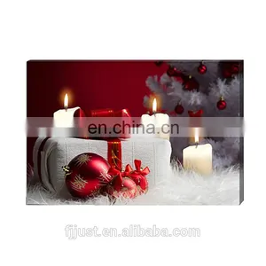 Light up Wall Art Red Candle Oil Painting on Canvas for Decor thumbnail-1