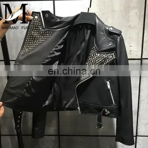 High Quality Custom Design Fashion Motocycle Jackets Black Short Women Biker Leather Jacket thumbnail-4