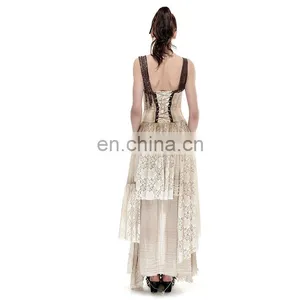 Steampunk Elastic Mesh Assymetrical Long Gown Evening Dress Q-291 thumbnail-4