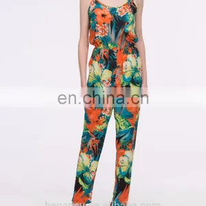 Latest Custom Printed Casual Jumpsuit Lily Floral Printed Sleeveless V Neck Jumpsuit thumbnail-6