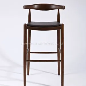Replica Hans Wegner Elbow Bar Stool in Solid American Walnut Frame thumbnail-1