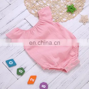 Wholesale Infants & Toddler Linen Clothes Fly Sleeve Ruffle On Back Baby Girls Romper thumbnail-1