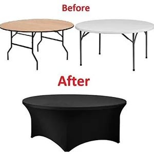 Blue 60 Inch 5 Foot 5ft Round Stretch Spandex Tablecover Table Cover Tablecloth thumbnail-4