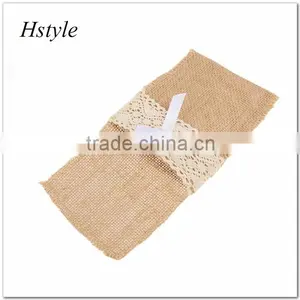 Lace Bowknot Tableware Holder Burlap Knife and Fork Bag for Wedding Decoration SPT128 thumbnail-4