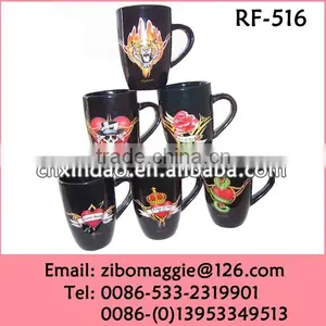 Zibo Made Good Quality Belly Shape Glazed Custom Print Ceramic Wholesale Fruit Juice Cup thumbnail-1