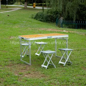 Outdoor Lightweight Portable Camping Aluminum Picnic Table Chairs Set thumbnail-4
