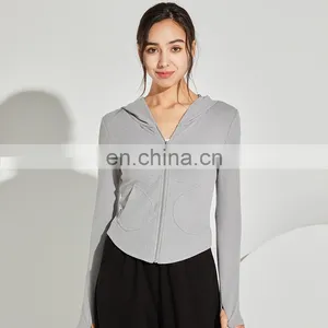 Latest Ribbed Stripe Sports Jacket Women Workout Running Casual Sweatshirt Hooded Side Pockets Long Sleeve Slim Fit Gym Top thumbnail-3