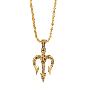 1pc Fashion Classic Trendy Nordic Viking Amulet Silver Color Poseidon Trident Pendant Necklace for Men Personality Hip-Hop Jewelry thumbnail-2