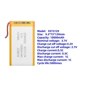 High Temperature Resistant 9373129 10000mAh Rechargeable Lithium Polymer Battery Cell 500 Cycle Life for Consumer Electronics thumbnail-1