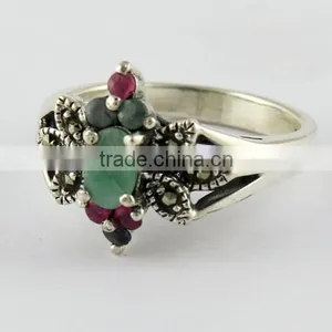 Fantastic Marchasite Oxidized Ruby Ring, Oxidized Silver Jewellery, Silver Jewellery India thumbnail-3