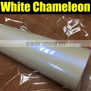 Wholesale 1.52*20m Chameleon White Pearl Vinyl Film,chameleon White to Blue Car Sticker With Air Free Bubbles thumbnail-1